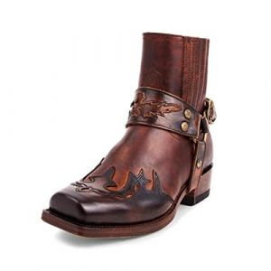 GATURA Bottines Vintage pour Hommes Style Steampunk Round Head Rough Heel Shorts Similicuir PU Cuir Western Cowboy Boots Outdoor Casual Bottes de Sport, 38-48,Marron,41 (Haoxinkjshop, neuf)