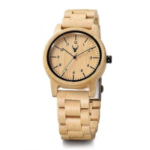 LeeEv Montre en Bois Uwood Series 40 mm Unisexe - Naturel Fait &agrave; la Main Avec Bo&icirc;te Cadeau et Bracelet R&eacute;glable, EV-Bambou (LeeEv-EU, neuf)