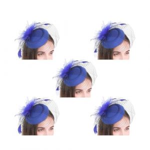 Lot de 5 chapeaux bibi pour femme avec fleur et plumes en maille filet pour festival, thé, mariage, spectacle, pince à cheveux pour filles - Bleu (gxyouruyi, neuf)