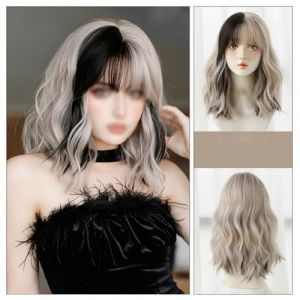 Perruque Perruque ondulée avec frange for femmes, charmante perruque for cheveux longs ondulés, perruque gris argenté, adaptée à une utilisation quotidienne en fête Perruques quotidiennes (haikouhua, neuf)