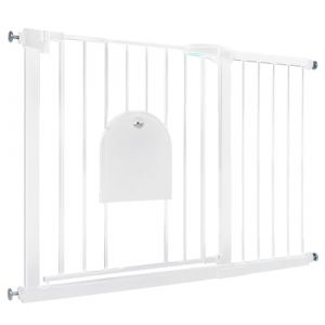Aufun Barrière de sécurité Enfants sans perçage, pour Largeur 105-115 cm, avec Fixation à Pression, Fermeture Automatique, barrière métallique, barrière de sécurité pour Chiens avec chatière (Blanc) (Jodanyong, neuf)
