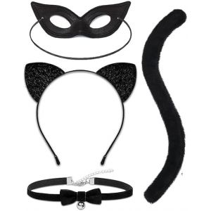 MAOSHYMS D&eacute;guisement Chat Noir Femme, Masque de Chat Noir,D&eacute;guisement Chat Dentelle Masque, Pour f&ecirc;te, Halloween, carnaval, cosplay (maoshengparty, neuf)