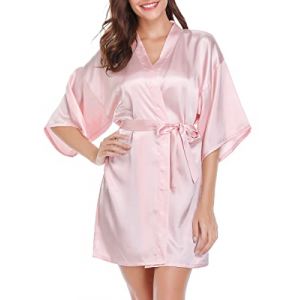 Vlazom Kimono Femme Satin Mariage Bridesmaid Peignoir Manche Courte Peignoir Robe de Soir&eacute;e de Mariage，Rose，XXL (Vlazom, neuf)