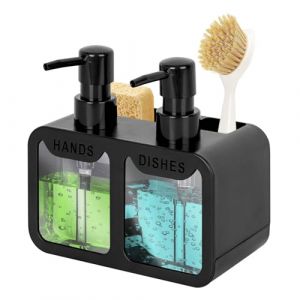 Distributeur de savon de cuisine, distributeur de savon à main et liquide vaisselle avec panier à éponge et support de brosse, organiseur de comptoir 3 en 1 pour évier de cuisine (noir) (xuchunguo, neuf)