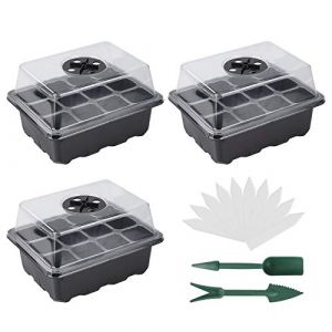 MoonSing Bac &agrave; semis D&eacute;marrage de Semis Plateau, 3pcs Bo&icirc;te de Germination Mini Serre pour Semis avec D&ocirc;me D'humidit&eacute; R&eacute;glable pour la Culture des Plantes(12 Cellules par Plateau) (AMPHOLY VORTEXA S.R.L., neuf)