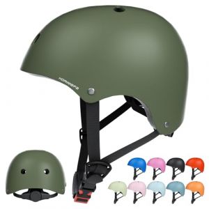 KORIMEFA Casque Vélo Enfant 3-13 Ans Casque pour Filles Garçons Casque de vélo réglable Bébés Protection Roller Enfant Cyclisme Roller Skateboard Scooter (Vert Olive, M) (KORIMEFA, neuf)