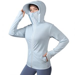 AUYAO UPF50+ Veste à Capuche Femme, Vestes de Sport Protection Solaire Respirant avec Poches, Sweat a Capuche Manches Longues, Chemise Anti UV Ete Femme Homme pour Running, Jogging, Baignade(M-L) (Yadark, neuf)