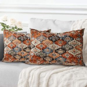 ECZOIL Lot de 2 Decorative Housse de Coussin 40x60 cm Boho Ethnique Vintage en Canapé Taie d'oreiller Douce pour Maison Salon Chambre Canape Bohème Art déco - Orange Fleuri (HZLFCZL, neuf)