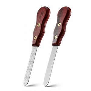 FVION 2Pcs Lime a Ongles en Acier Inoxydable, Limes a Ongles Professionnelle en Métal Double Face avec Poignée Antidérapante, Lime Ongles Professionnelle avec Étui en Cuir - Nail File (Rouge) (bezouk, neuf)