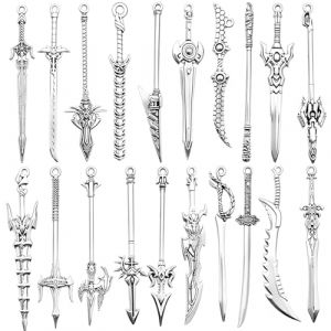 Andibro 20pcs Marque-Pages Épées Antiques, Pendentif Couteau Vintage En Métal Marque-Page Épée, Porte-Clés En Argent Mini Vieux Couteau Accessoires Cadeaux Pour Les Amateurs De Livres Collier Bracelet (Flypian, neuf)