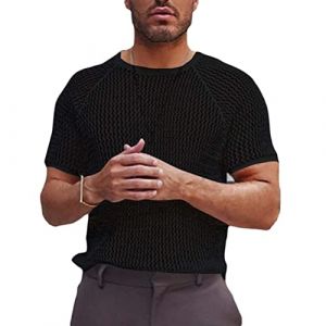 ORANDESIGNE Homme T-Shirt en R&eacute;sille Transparent Haut Shirts T-Shirts &agrave; Manches Courtes R&eacute;sille L&acirc;che Maille Filet Capuche Muscle Respirant D&eacute;bardeur pour Clubwear Disco Bal Nuit B Noir XXL (Wowmart Zoo X., neuf)