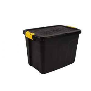 Strata Lot de 3 boîtes de rangement robustes et empilables - 60 l - 60 x 40 x 40 cm - Résistant à 630 kg - Noir/jaune (IwonaTEC, neuf)