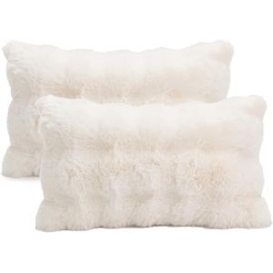 FZKun : Lot de 2 housses de coussin douces en fausse fourrure polaire, carr&eacute;e/rectangulaire - Housses de coussin d&eacute;coratives chaudes pour l'hiver, canap&eacute;, sofa, lit (30 x 50 cm, blanc) (alangstore, neuf)