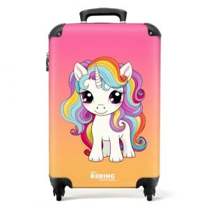 NoBoringSuitcases.com Valise Enfant Cabine, Bagages Fille, Roulette, 55x35x25cm (Licorne - Orange-Rose) (NoBoringSuitcases, neuf)