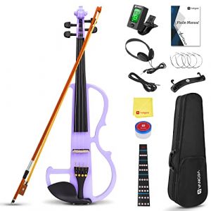 Vangoa Violon Électrique 4/4 Silent Full Size Full Size Violin for Beginners Students Adults Teens with Starter Kits, Violet (GeYangMusic, neuf)