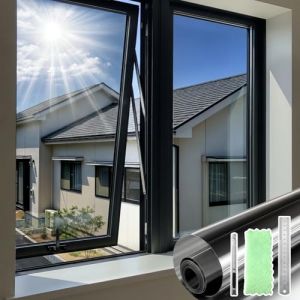 DARUITE Film Fenêtre Anti-Regard Film Miroir pour Fenêtre sans Tain Anti Chaleur Effet Miroir Anti-UV Protection Solaire Film Électrostatique Vitre pour Maisons, Bureau（Noire-Argent，30x200cm） (DFT TECHNOLOGY CO, neuf)