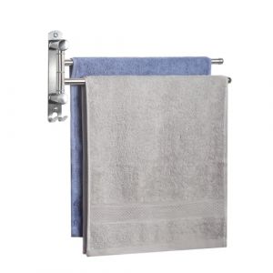 JSVER Porte Serviette Murale Salle de Bain,Porte Serviette 180°Rotatives en Acier Inoxydable Double Barre Pivotante,Gain de Place pour Salle de Bain Cuisine Lavabo- Argent (JsverDirect, neuf)