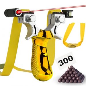 PZCC Professionnel Super Clip Slingshot avec Bande élastique, équipement de Sport en lot avec Caoutchouc de Rechange et Billes d'argile.(Or-Résine) (Appleton Trade Store, neuf)