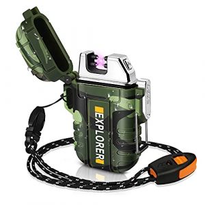 Lafagiet Briquet USB double arc &eacute;lectrique, rechargeable, &eacute;tanche, pour camping, randonn&eacute;e, kit de survie en plein air, Vert (iLighter Store, neuf)