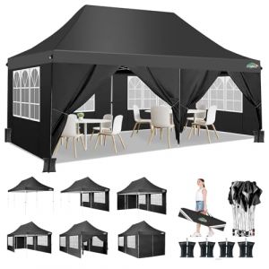 COBIZI Tonnelle Pliable 3x6m, Tonnelle de Jardin 3x6m, Étanche et Stable - avec 6 Panneaux latéraux, UV50+, Toit surélevé et Sac de Transport - pour Jardin, fête, Festival, Mariage (Qiopes, neuf)