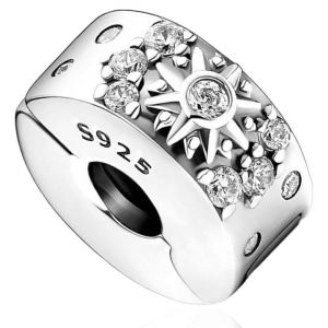 Charms Femme Breloque Soleil Lune &Eacute;toile Argent Sterling 925 Cubique Zircone Clip Charm Compatible Breloque Pendentif Perles Bijoux Cadeaux Anniversaire M&egrave;res S&oelig;ur (CELTIC MANUFACTURING, neuf)