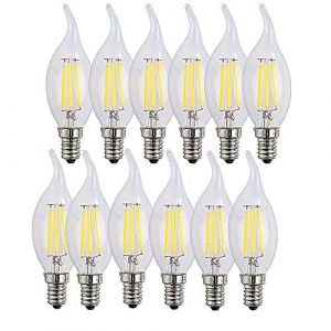 Ruihua Ampoule &agrave; bougie &agrave; filament LED en forme de flamme E14 4W C35 Ampoule &agrave; vis Edison(&eacute;quivalent &agrave; une ampoule &agrave; incandescence de 40W) Blanc froid 6500K, 400LM, non dimmable 12pcs (Ruihua, neuf)