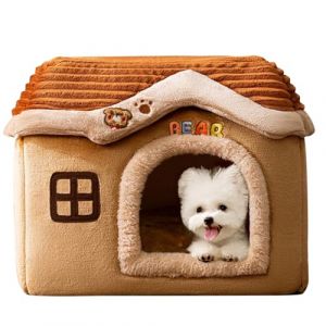 Niche pour Chien d'intérieur Chaude et Amovible, 40 x 30 x 32 cm, Grand Espace, château pour Chien, antidérapant, Lavable, lit Grotte pour Chiens de Petite et Moyenne Taille, nid de Couchage d'h (mewmewWwww, neuf)