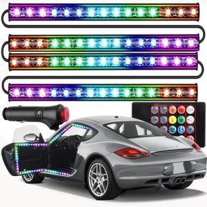 Retoo &Eacute;clairage Int&eacute;rieur de Voiture LED Autocollant pour Voiture 4 Bandes RGB, Kit D'&eacute;clairage, 48 LEDs, 8 Couleurs, T&eacute;l&eacute;commande, R&eacute;sistant &agrave; l'eau, Installation Facile (RETOO, neuf)