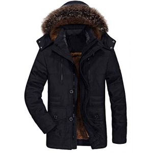 FTCayanz Manteau Homme Hiver Parka Chaud Fourrure Casual Outdoor Blouson Amovible Capuche Noir M (ftcayanz, neuf)