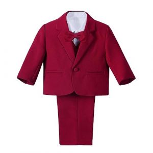 Lito Angels Costume Mariage Ceremonie Enfant Garcon, Ensemble 5 Pieces (Blazer, Gilet, Chemise, Noeud Papillon et Pantalon), Taille 3-4 Ans (étiquette en Tissu 04), Rouge Bourgogne 057 (Lito Angels FR, neuf)
