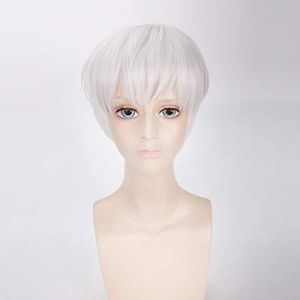 Cosplay Wig Anime Tokyo Ghul Ken Kaneki Wig Cosplay Costume Men & Women Short Synthetic Hair Halloween Party Wigs (Wangcun, neuf)