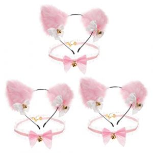 FRCOLOR 3 Ensembles Bandeau Oreilles De Chat Kit Déguisement Chat Bandeau Et De Cou Décors D'oreilles De Chat Collier De Renard Bandeaux D'oreille De Chat Cosplay Coiffure Rose Pvc (White Beach, neuf)