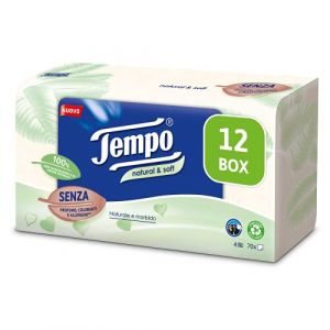 Tempo Lot de 12 mouchoirs de temps en papier naturel et doux, r&eacute;sistants en machine, mouchoirs naturels et doux, sans parfum, colorants et allerg&egrave;nes, 12 paquets de 70 mouchoirs jetables (Mega-Max, neuf)