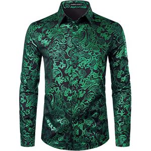 PARKLEES Chemise de luxe pour homme, imprim&eacute; &eacute;l&eacute;gant, coupe ajust&eacute;e, boutonn&eacute;e Motif cachemire dor&eacute; brillant, XL (PARKLEES, neuf)