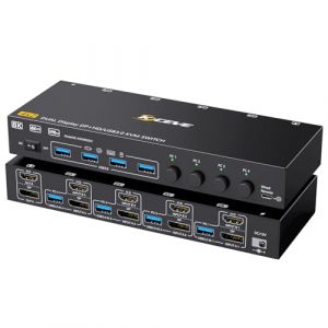 YOUTINGHDAV Commutateur KVM 4 PC 2 Moniteurs HDMI Displayport 8K@60Hz 4K@144Hz, Commutateur KVM USB 3.0 Double Moniteur pour 4 PC partagent Clavier, Souris et Imprimante, avec T&eacute;l&eacute;commande Filaire (YT STORE, neuf)