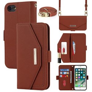 Cavor Coque Compatible avec iPhone 7/8/SE 2020/SE 2022 Etui avec Cordon,Flip Portefeuille &Eacute;tui Cuir,[5 Porte Cartes][Miroir][Magn&eacute;tique][R&eacute;glable Collier] Housse - Marron (Copmob, neuf)