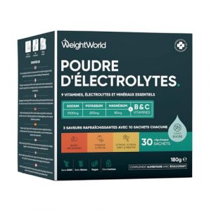 Electrolyte Poudre Vegan, Electrolyte sans Sucre, avec Vitamine C, B1,B3,B5,B9,B12, Magnesium, Potassium, Sodium 3 Saveurs : Baies, Citron Vert & Menthe, Orange & P&ecirc;che Sachets, Alternative Pastilles (Comfort Click, neuf)