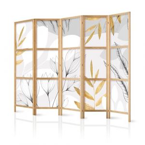 murando - Paravent Intérieur Japonais 225x172 cm - Séparateur de Pièce en Bois Naturel et Toile Imprimée - Paravent Oriental Portable et Pliable - Feuilles Abstraites Contemporaines b-A-10071-bh-b (murando, neuf)