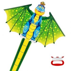 flintronic Cerfs-Volants, Grand Cerf Volant Enfant, 110x70cm, Dinosaure Cerf Volant avec Cordon de 100 Mètres, Cerfs-Volants Colorés à Longue Queue de Facile à Voler, pour Les Plages et Les Parcs (flintronic®-eu, neuf)