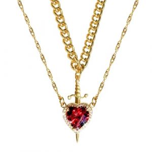 LXURY Collier couple épée en forme de cœur, 2 pièces en or et argent avec pendentif épée en forme de cœur vintage en moissanite tendance (Style B,One size) (DthaiSM, neuf)