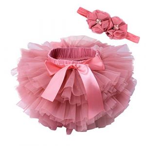 Vobozeany B&eacute;b&eacute; Fille Jupe Tutu en Tulle Doux + Bandeau &agrave; Fleurs Tutu Mini Jupe Princesse Pettiskirt Nouveau-N&eacute; Naissance Costume pour Photographie Anniversaire F&ecirc;te Bapt&ecirc;me (Vobony, neuf)