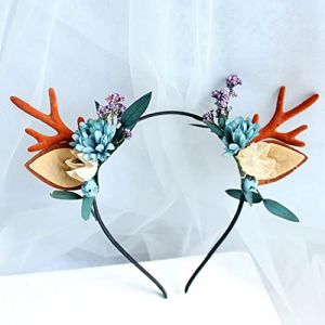 Prosy Noël bois de cerf Headband fleur corne de cerf Blueberry Hair Band Elk animal corne cerceau partie cadeau de Noël accessoires (A) (Prosy, neuf)