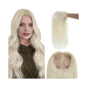 Postiche Femme Topper de cheveux humains Topper de cheveux raides soyeux blond platine 5 '' × 5 '' grande surface mono base PU périmètre brésilien Remy postiche droit Topper Postiche Cheveux Femme(12i (zuwanguk, neuf)