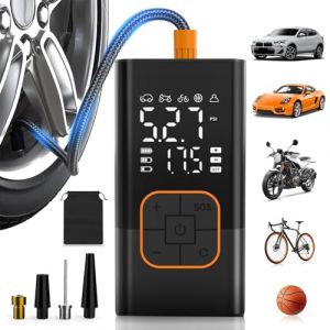 Gonfleur Pneus Voiture sans Fil, Compresseur &agrave; Air Portatif avec Manom&egrave;tre Num&eacute;rique (150 PSI), Double Affichage, Batterie Rechargeable, Lampe LED, Pompe a Velo pour Voiture, Moto, V&eacute;lo, Ballon (SFGSUP-FR, neuf)
