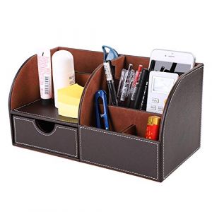 TCNGKIJIUK Organisateur de Bureau Rangement de Bureau en PU Cuir Pot &agrave; Crayons avec 7 Compartiments Bo&icirc;te de Rangement Multifonctionnel Accessoires de Bureau Maison &Eacute;cole Bureau - 28x14.5x14.5CM (HKSICHENGKEJIUK, neuf)