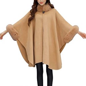 Onsoyours Veste Cape Femme Hiver Chic Cape en Laine Manteau Mi-Long Hiver Chaud Poncho Élégant Manteau Epais Veste à Manches Longues Outwear Col Cardigan Manteau B Kaki S (Lonwell Fashion, neuf)