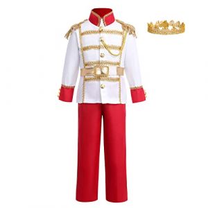 IWEMEK D�guisement Prince Charmant Gar�on Costume Contes Enfant Royal Cendrillon V�tements Petit Prince avec Couronne Roi + Sceptre Manteau Cosplay Halloween Carnaval Anniversaire Tenue Rouge 5-7 Ans (IWEMEK, neuf)