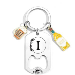 QTZXZX Porte-cl&eacute;s Lettre Initiale Pr&eacute;nom Pour Homme Femme D&eacute;capsuleur Porte-cl&eacute;s Personnalis&eacute; A-Z, Cadeau lettre initiale Id&eacute;e Cadeau Anniversaire, Porte Clef Maison Lettres Alphabet, No&euml;l (I) (pingxiangshiqitingdianzishangwuyouxiangongsi, neuf)