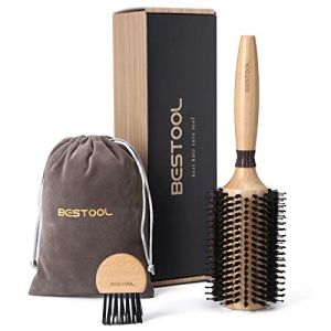 BESTOOL Brosse ronde pour brushing, poils de sanglier avec &eacute;pingles en nylon Brosse &agrave; cheveux ronde, brosse de coiffage professionnelle pour femmes et hommes (Barrel 38mm) (BESTOOL-FR, neuf)