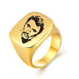 AFSTALR Croix Johnny Hallyday Bague Homme Acier Inoxydable Anneau Bague Sceau avec Signature Johnny, Or 8 (AFSTALR, neuf)